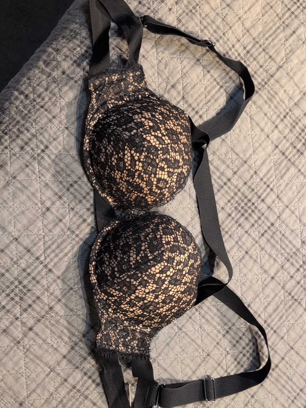 Victoria's Secret Black Lace over Nude Push-Up Bra